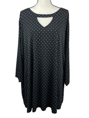 Catherines Tunic Top Women’s 4X Black White Polka Dot Keyhole Neck 3/4 Sleeve